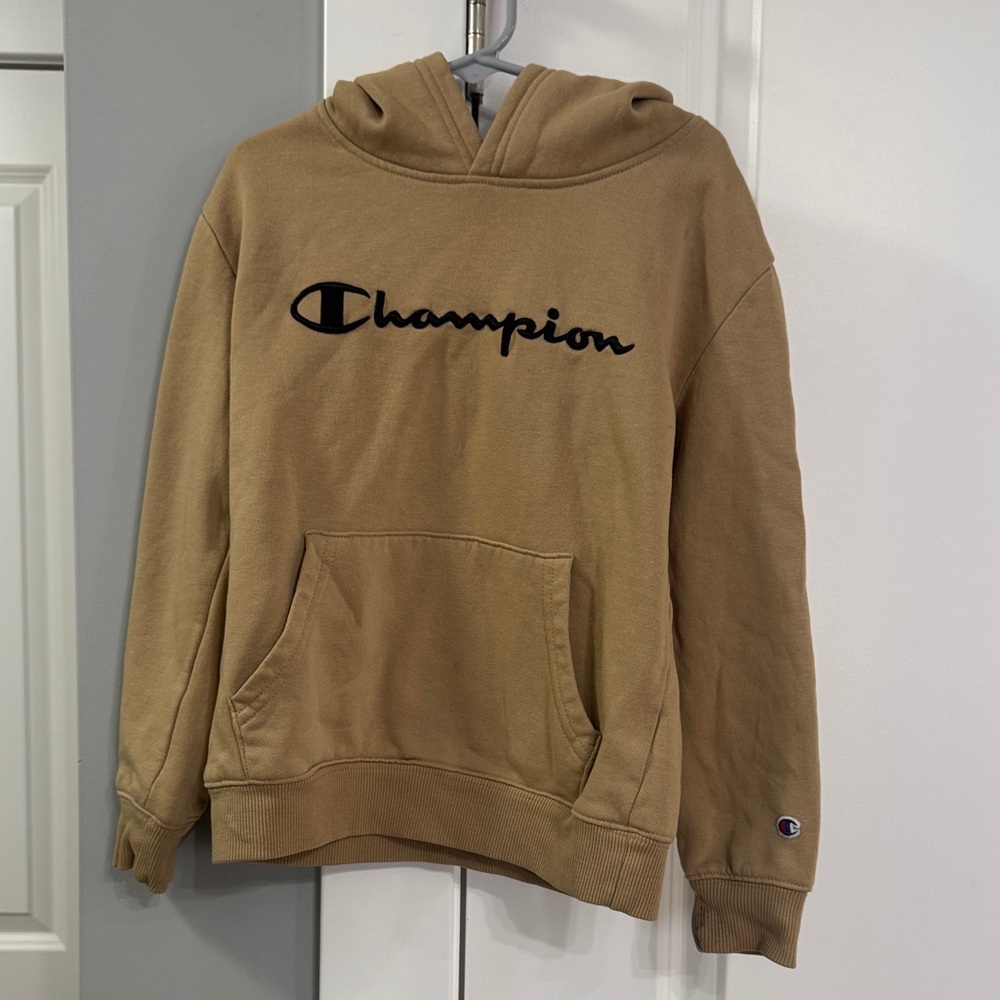 Champion Beige Hoodie with Black Logo